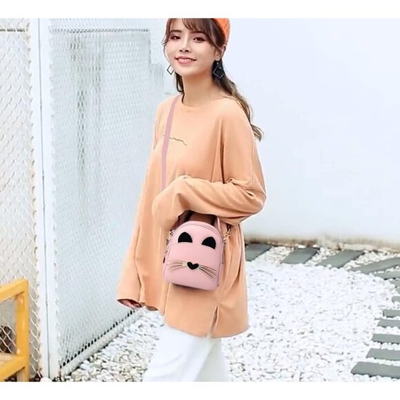 Pink PU Leather Girls Bag Multiple Carry Styles Compact Cute Princess Gift - Picture 2 of 5